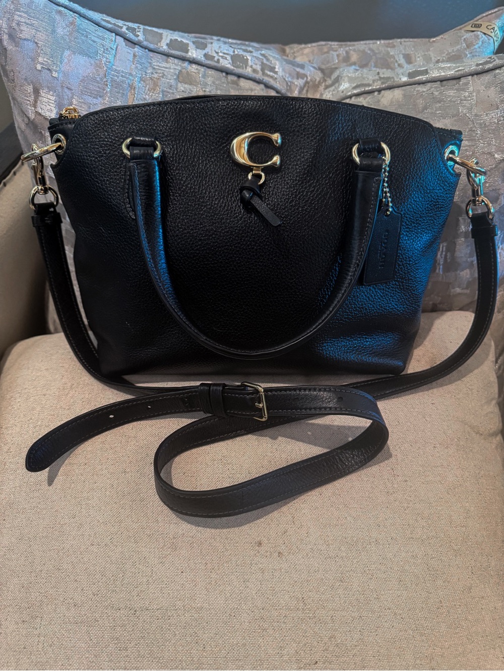 Coach Black Pebbled Leather Remi Satchel